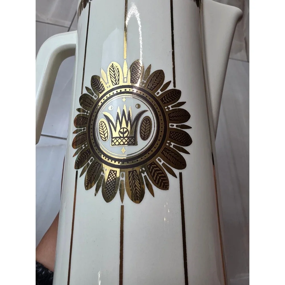 Georges Briard Vintage Mid Century Modern Gold Crown Ceramic Pitcher 9.25